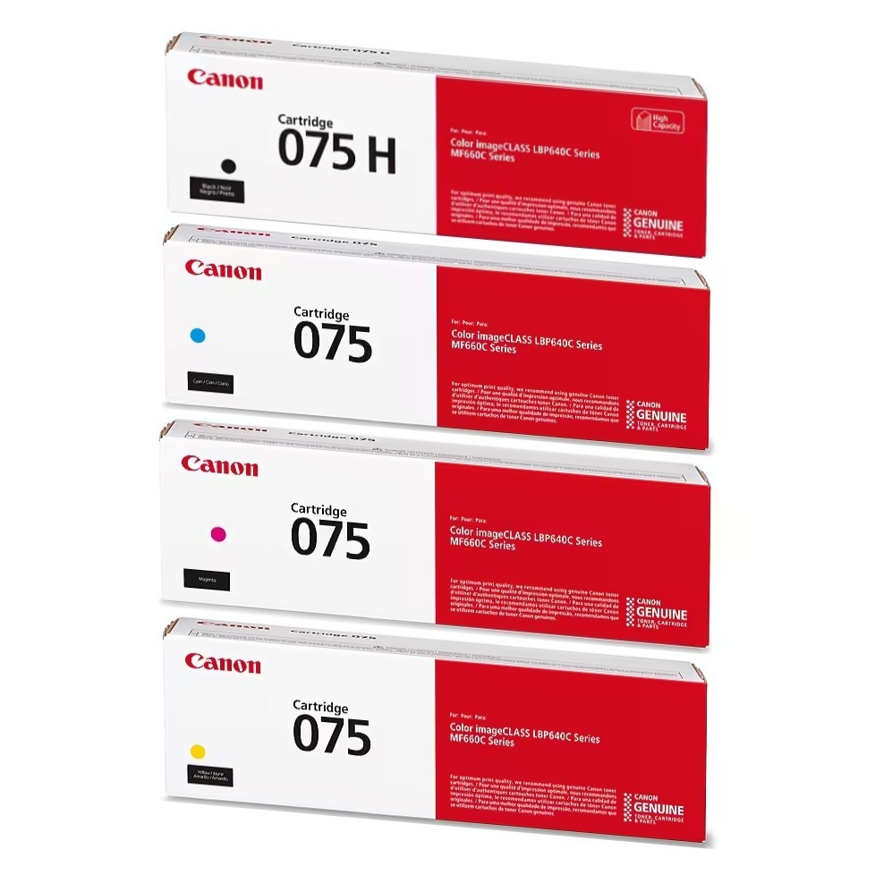 Canon 075 H Black High Yield, 075 Cyan/Magenta/Yellow Standard Yield Toner Set