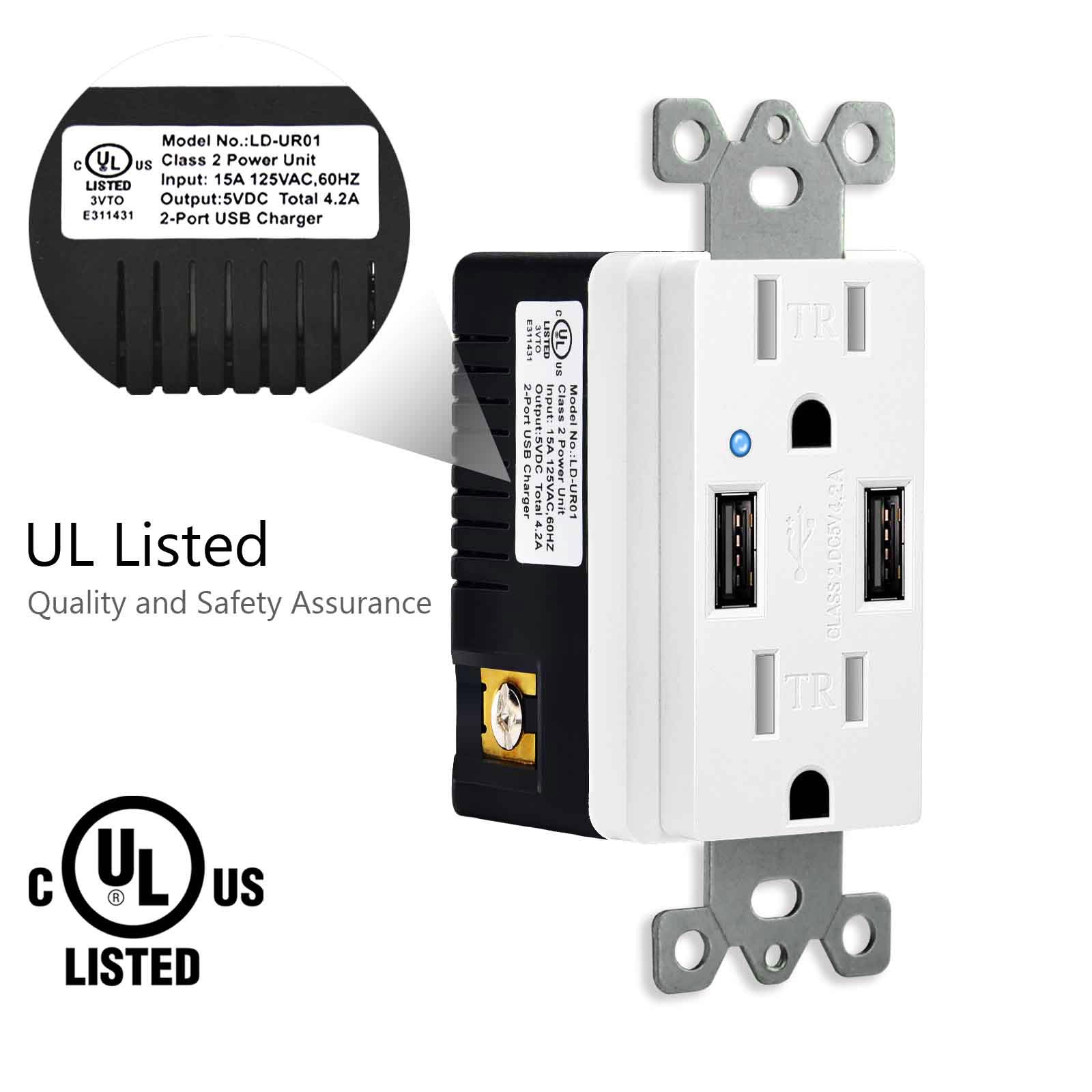 Greencycle 8PK Dual Electrical 4.2A USB Wall Outlet with Power Charge, 15A/125V