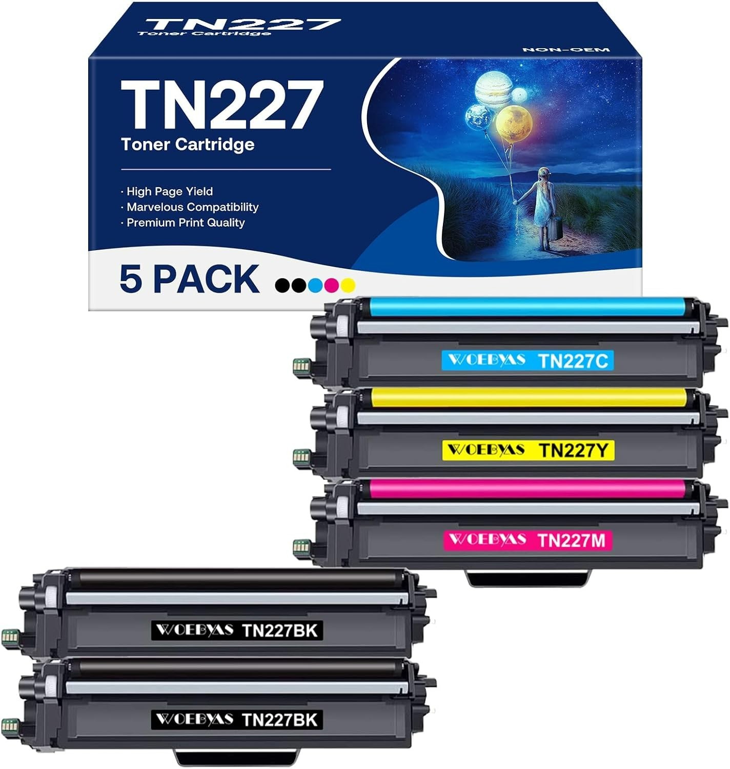 5PK TN227 TN-227BK/C/M/Y High Yield Toner Cartridge for Brother TN227