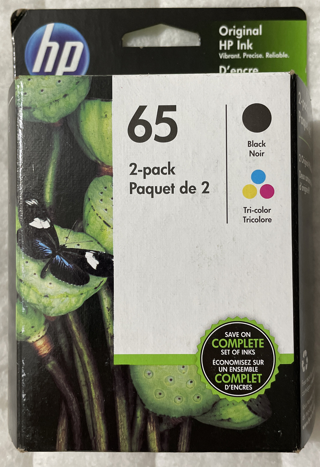 HP 65 Black & Tri-Color Combo Ink Cartridge T0A36AN N9K01AN & N9K02AN Retail Box