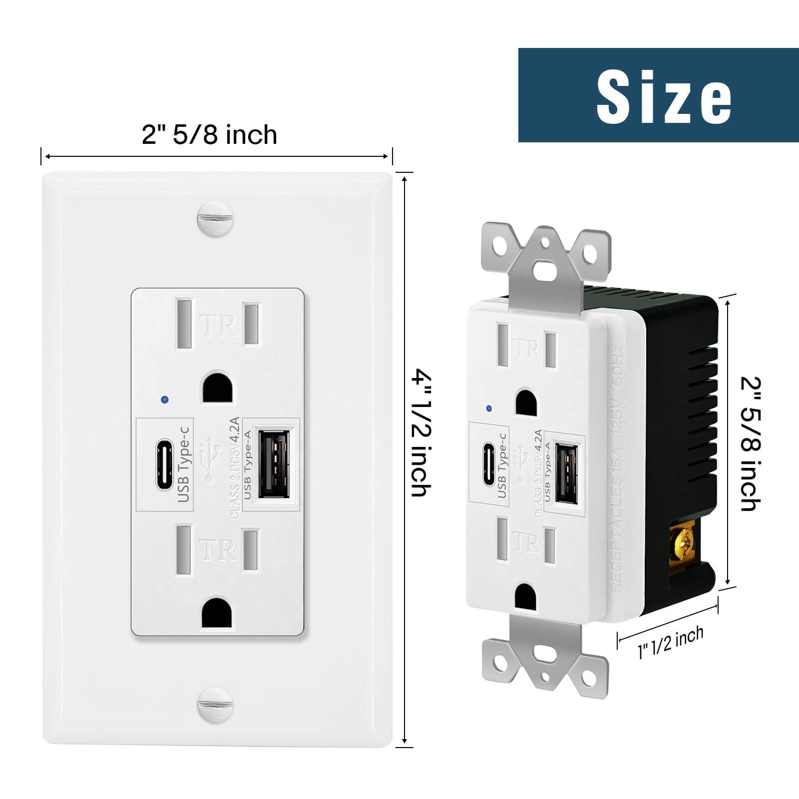 Greencycle 8PK Dual Electrical 4.2A USB Wall Outlet with Power Charge, 15A/125V