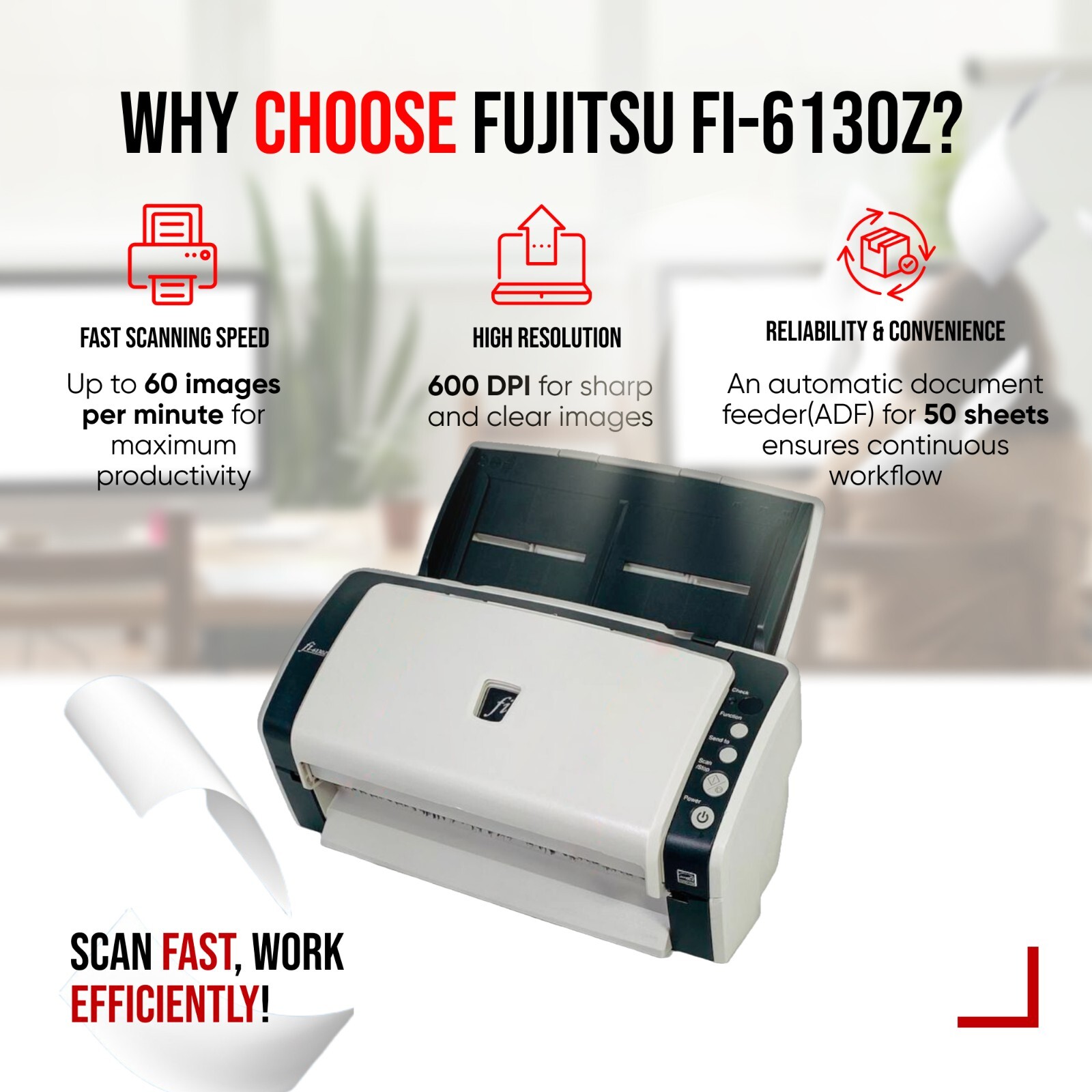 Fujitsu FI-6130Z Duplex Scanner | 🔥NEW Zero Page Count on Rollers & Trays