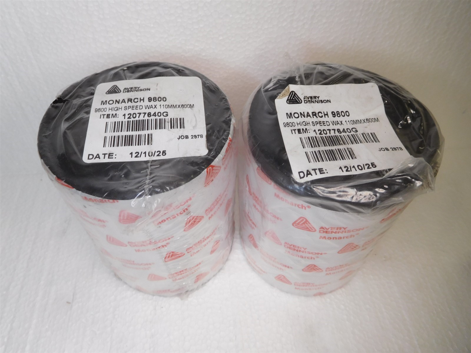 (2) Avery Dennison Monarch 9800 High Speed 12077640G 110mmx600m Wax Ribbon (S5)