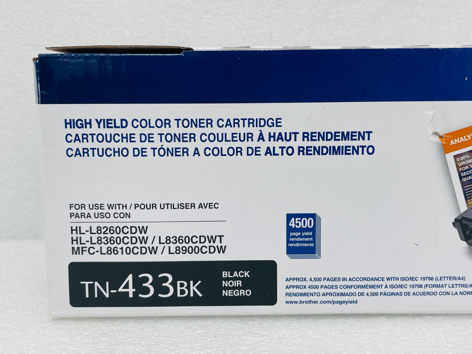 GENUINE BROTHER TN433BK BLACK TONER CARTRIDGE TN-433BK SEALED OEM BOX