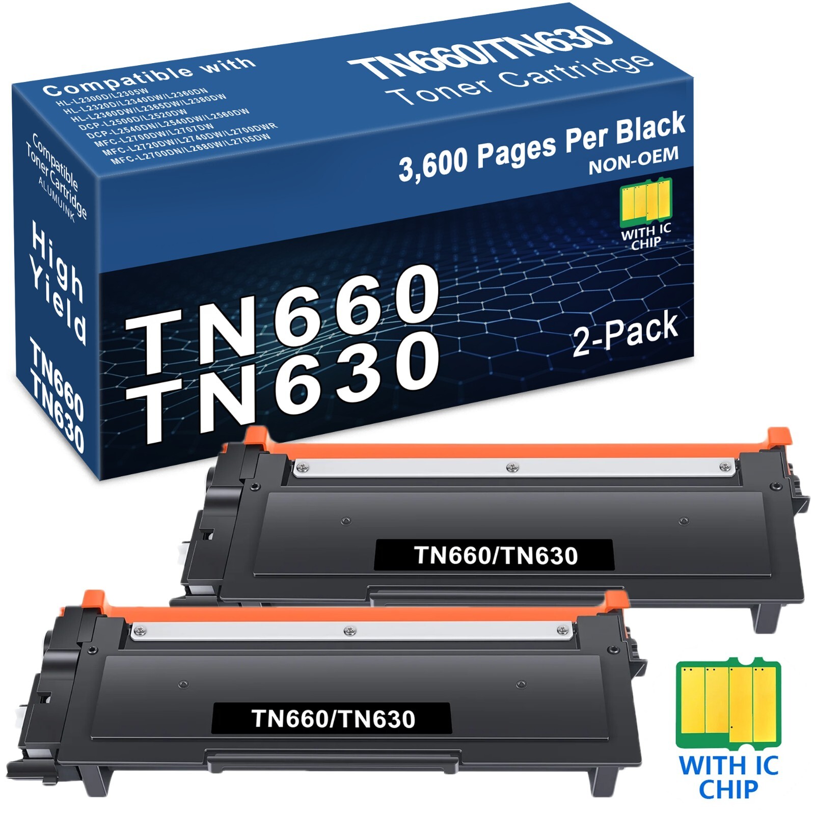 2PK TN660 Toner for Brother TN630 MFC-L2700DW MFC-L2740DW DCP-L2540DW HL-L2300D