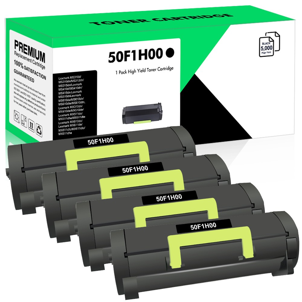 4 Pack Compatible Black Toner Cartridge for Lexmark 501H 50F1H00 MS310dn MS315dn