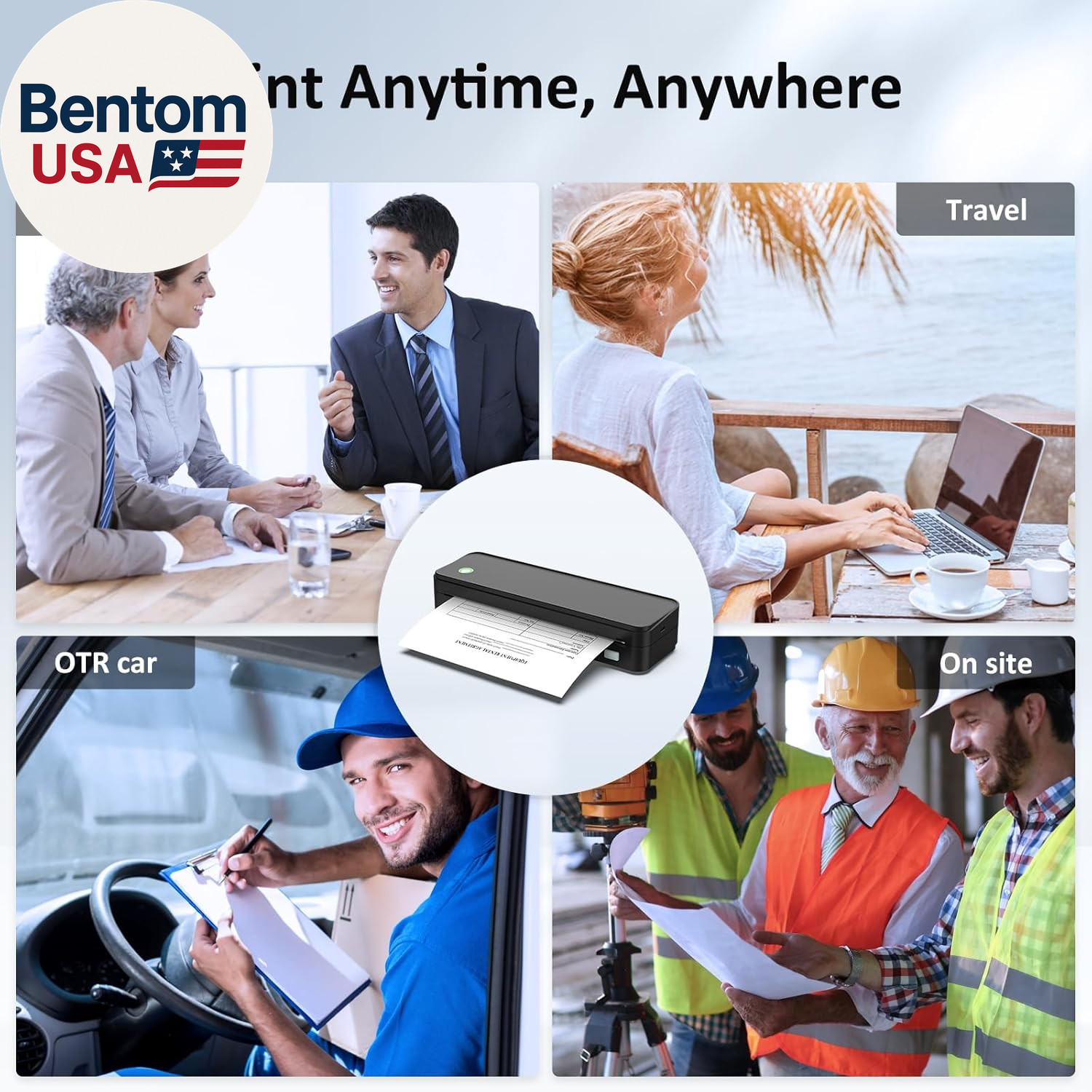 Inkless Portable Printer for Travel, Wireless Thermal Printer Supports 8.5 X 11