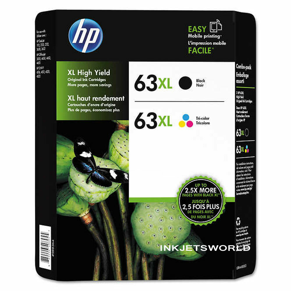 HP 63XL Combo Ink Cartridges 63XL Black Color 2pk Retail Box New Genuine