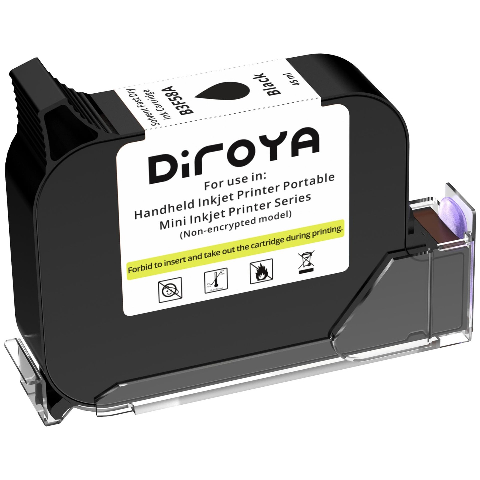 Handheld Printer Ink Cartridge 45ml Solvent Fast Dry, 0.5-Inch Nozzle for Non…