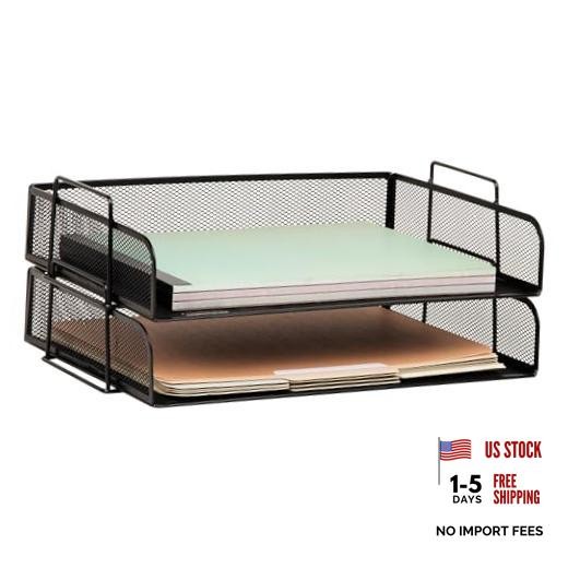 Stackable Paper Tray, Desktop Organizer, File 13.3″ x 9.8″ x 3.5″ Black