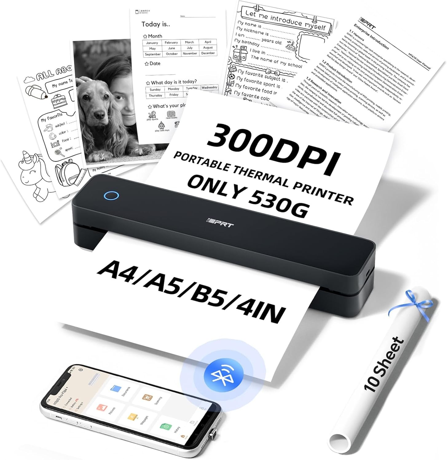 iDPRT MT610 Pro Portable Thermal Printer 300DPI Supports 8.5″ x 11″ 300DPI HD