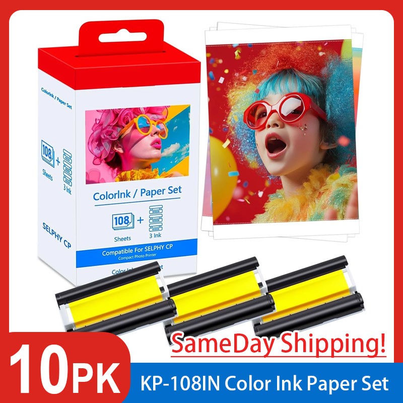 Canon Selphy CP1500 CP1300 CP1200 4×6 108 sheet Color Ink Paper Set KP-108IN