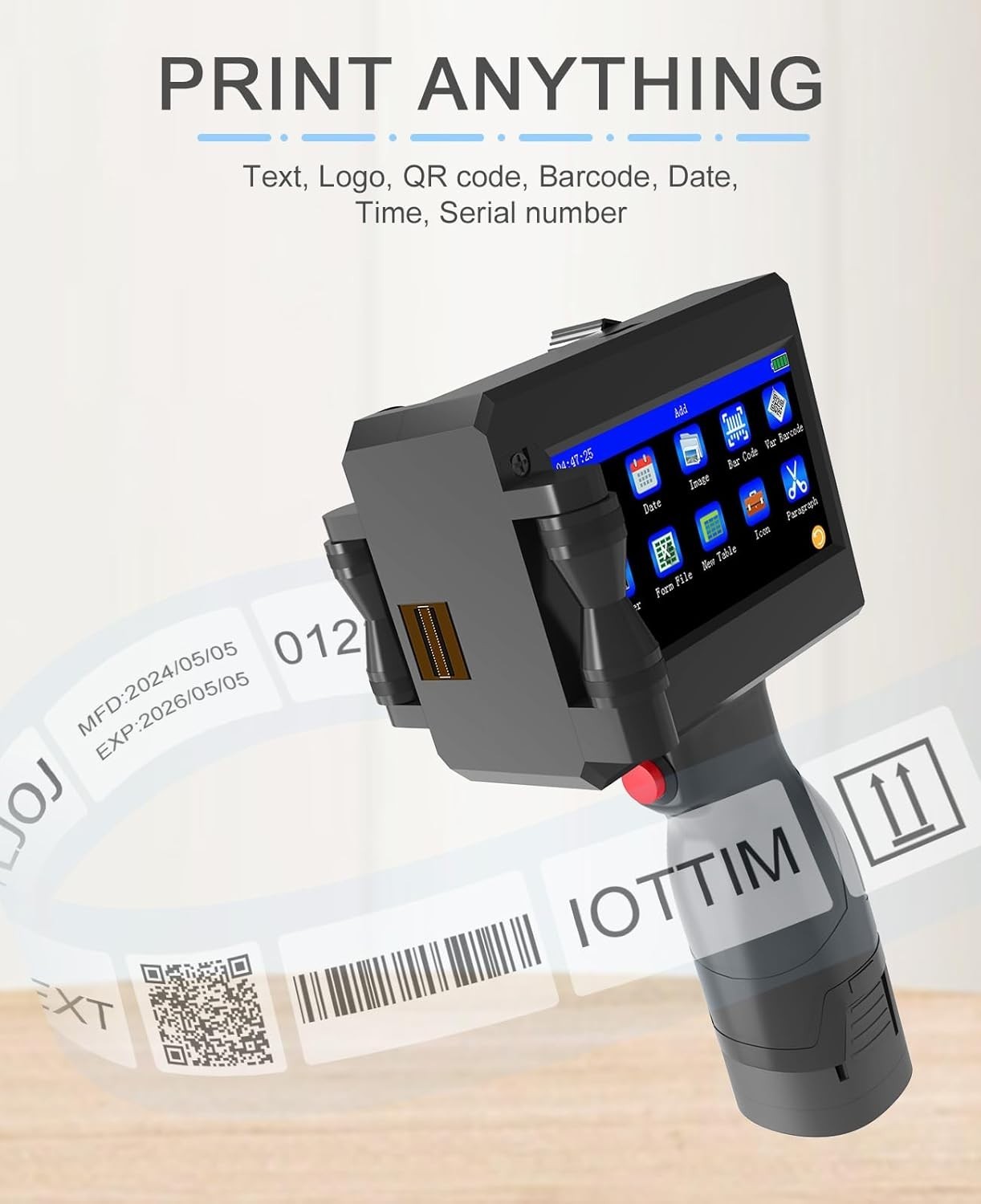 Versatile Handheld Printer for Quick Dry Ink on Plastic, Stone, and Cartons