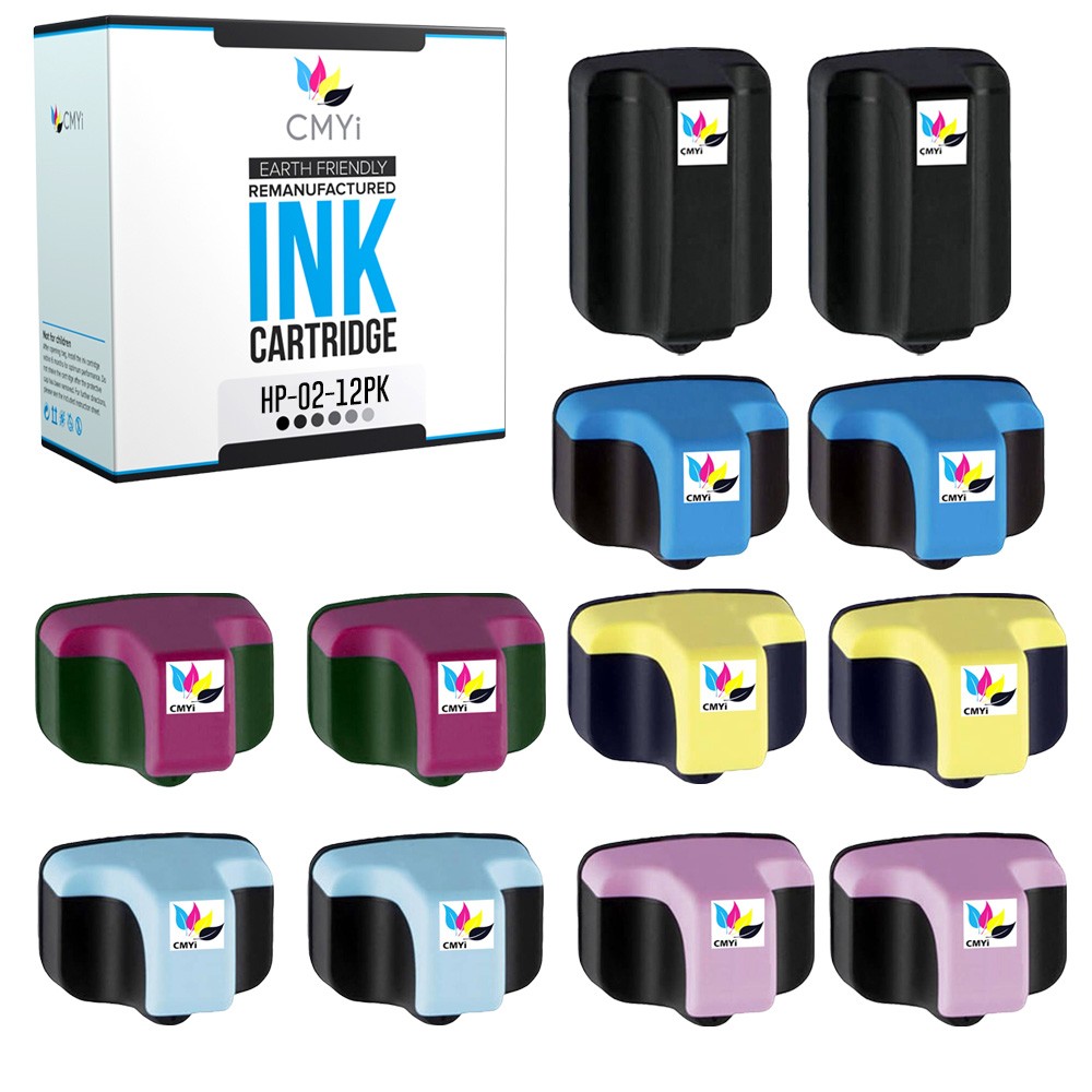 12-Pack CMYi Replacement HP 02 Combo Pack Ink for PhotoSmart C7280 C7283 C7288