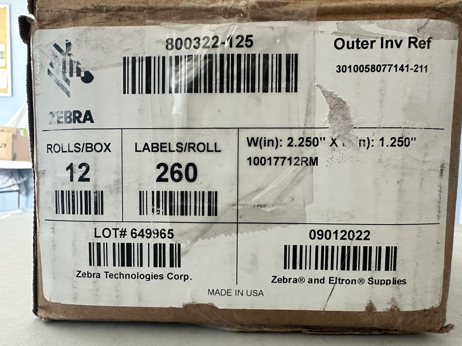 800322-125 – Zebra 2.25″ x 1.25″ Z-Select 4000D Label (Case of 12)