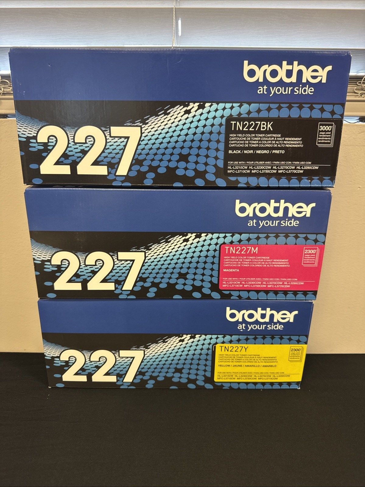 NEW Brother TN227 Toner Set Yellow, Magenta, Black Genuine Cartridges SEALED