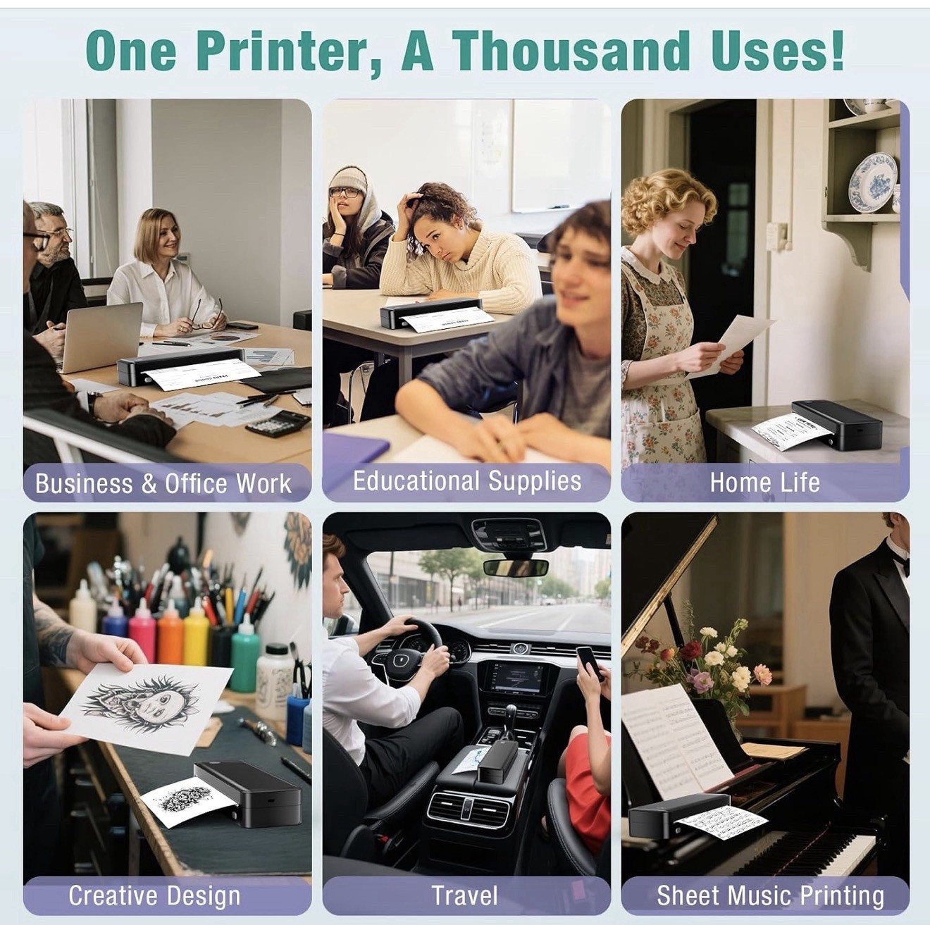 Portable Printer Wireless-Inkless Thermal Printer Supports 8.5”x11”IOS/Android