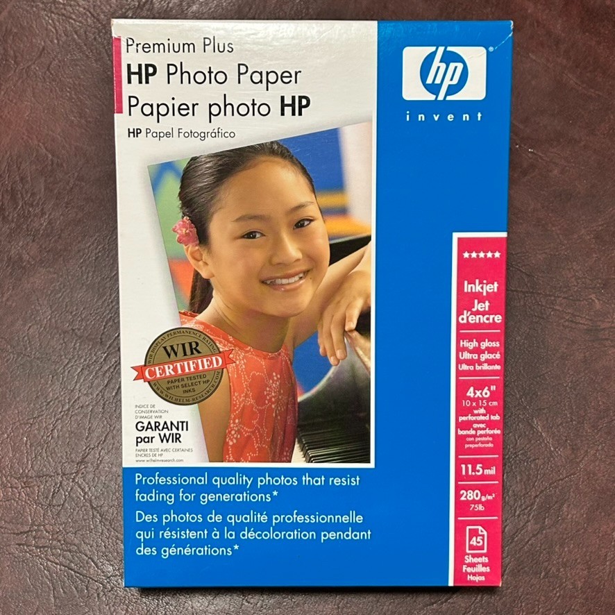 HP Premium Plus Photo Paper High Gloss Inkjet 4″ x 6″ 45 Sheets Q5519A