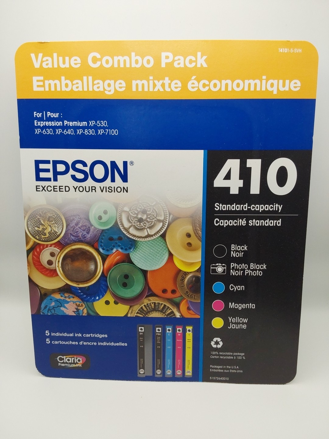 Genuine Epson 410 Ink Cartridge B/C/M/Y-For X830 XP7100 Printer-Photo-OEM 5PK D