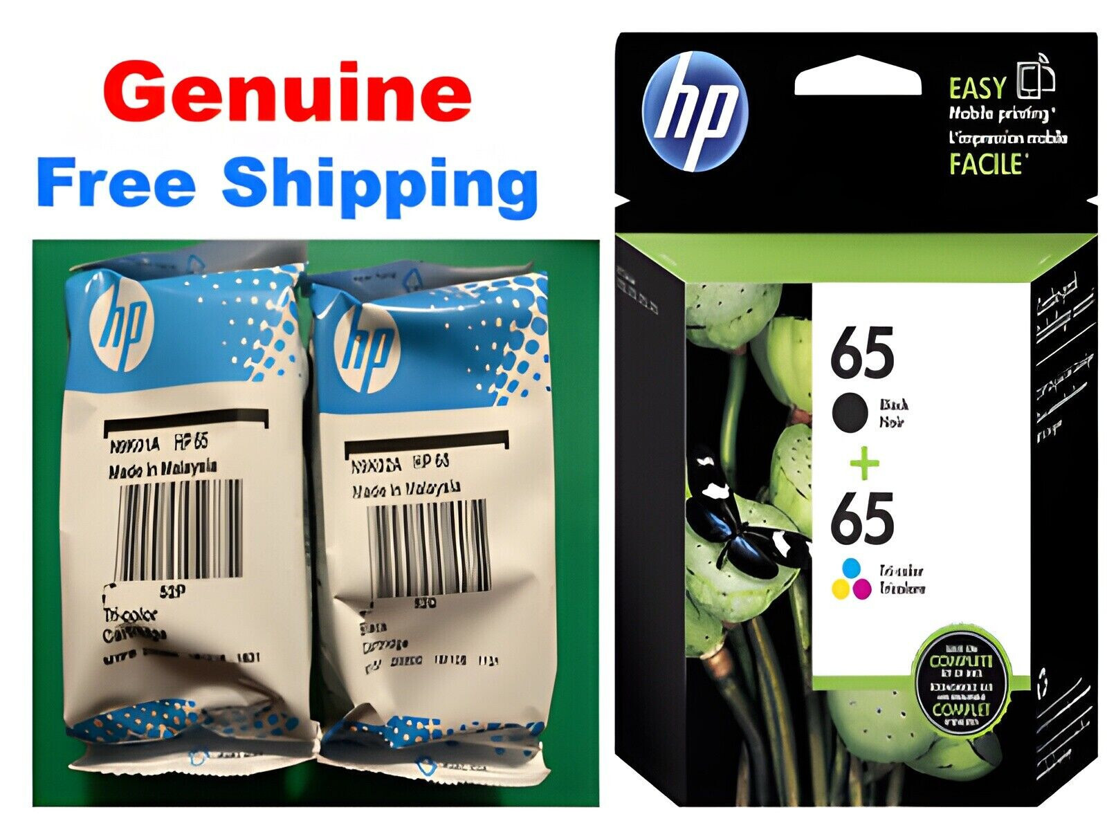 Genuine HP 65 Ink Cartridge Combo for HP 5010 5012 5055 2652 HP 3772 Printer