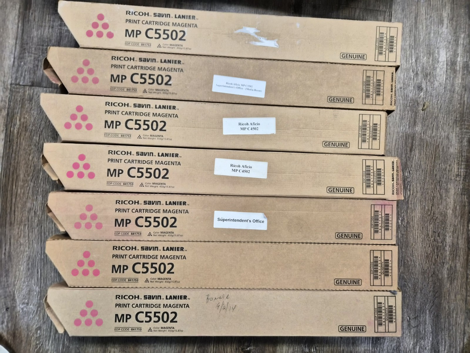 Lot of 7 Genuine RICOH MP C5502 MAGENTA Toner Cartridge [EDP Code: 841681]