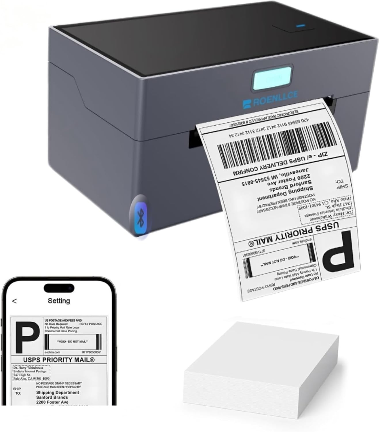 Thermal Shipping Label Printer 4×6 Bluetooth Shipping Printer Small Business