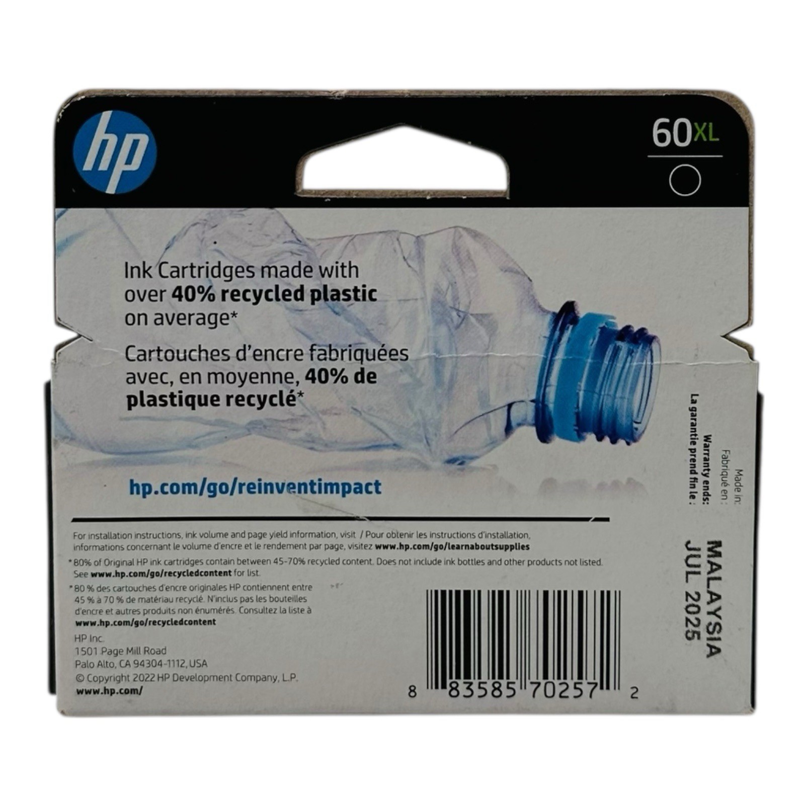Genuine HP 60XL Black Ink Cartridge CC641WN Exp. 2025 -Sealed Box