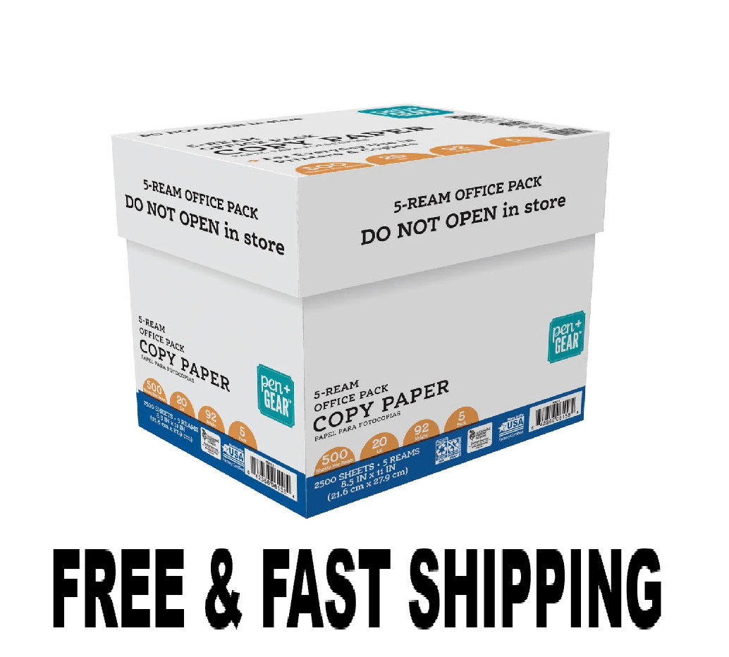 Pen+Gear Copy Paper, 8.5″ x 11″, 92 Bright, 20 lb., 5 Reams (2,500 Sheets)