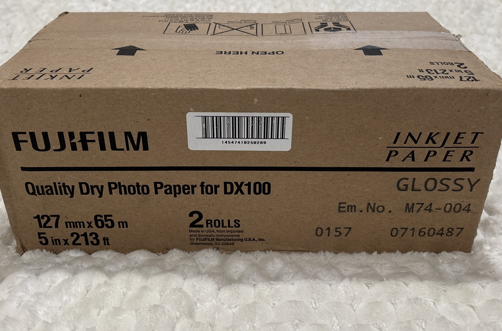Fujifilm 5 x 213 Glossy Photo Paper 2 Roll Case DX100 DE100 New Sealed