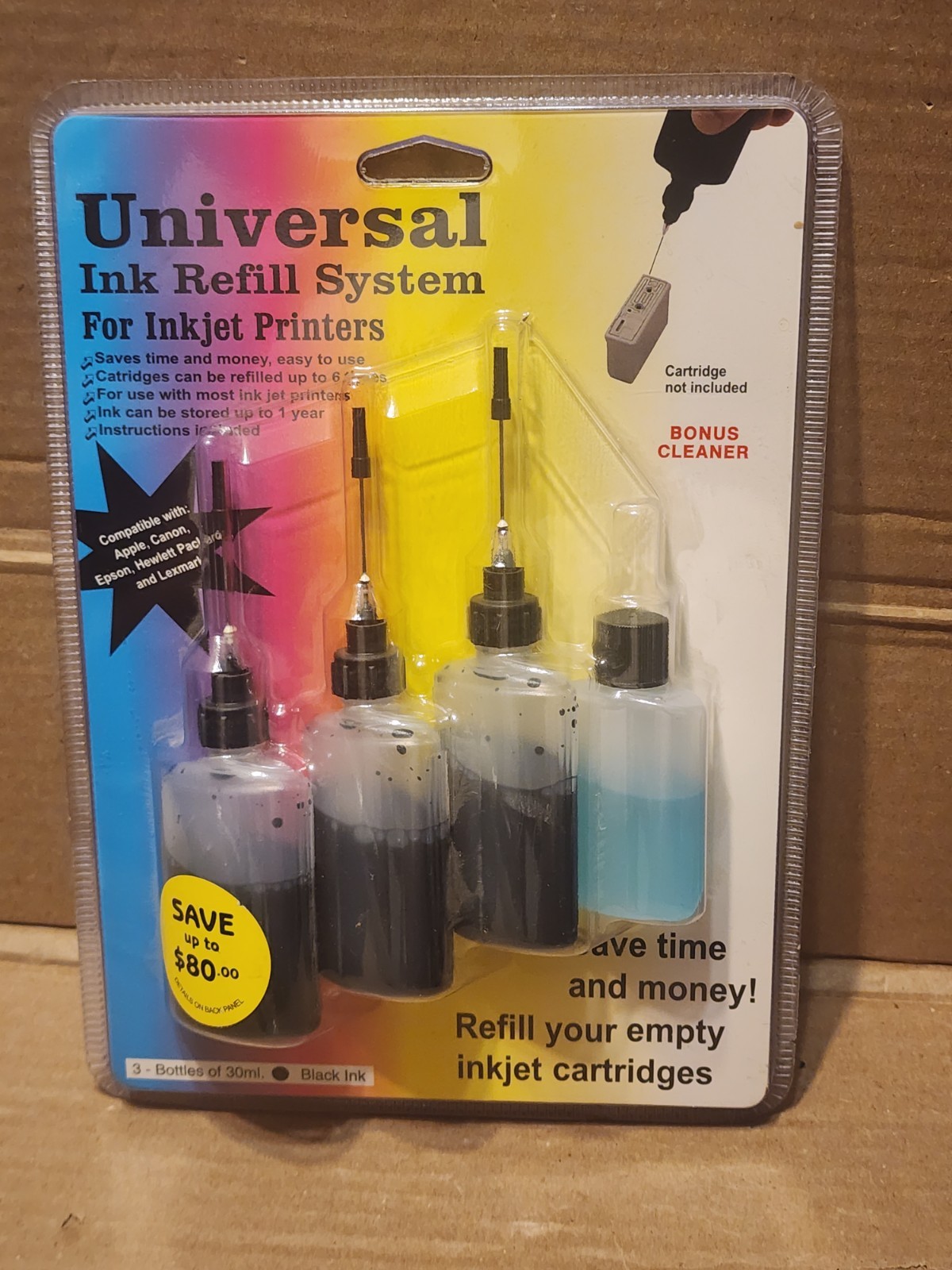 Universal Ink Refill System For Inkjet Printers 3-Bottles of 30ml. Apple/Canon +