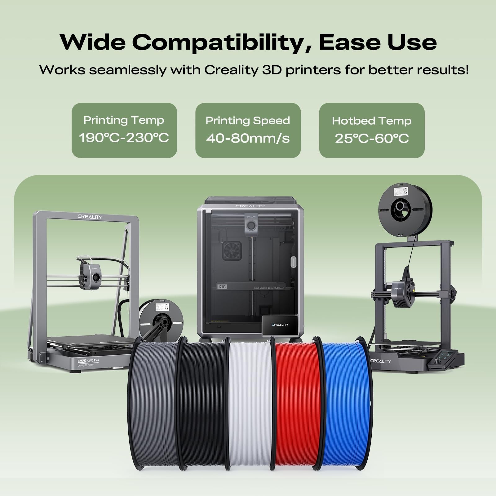 Creality 3D Printer Filament Bundle 4KG, 4 Pack 1kg Spool(2.2lbs) 1.75mm PLA …