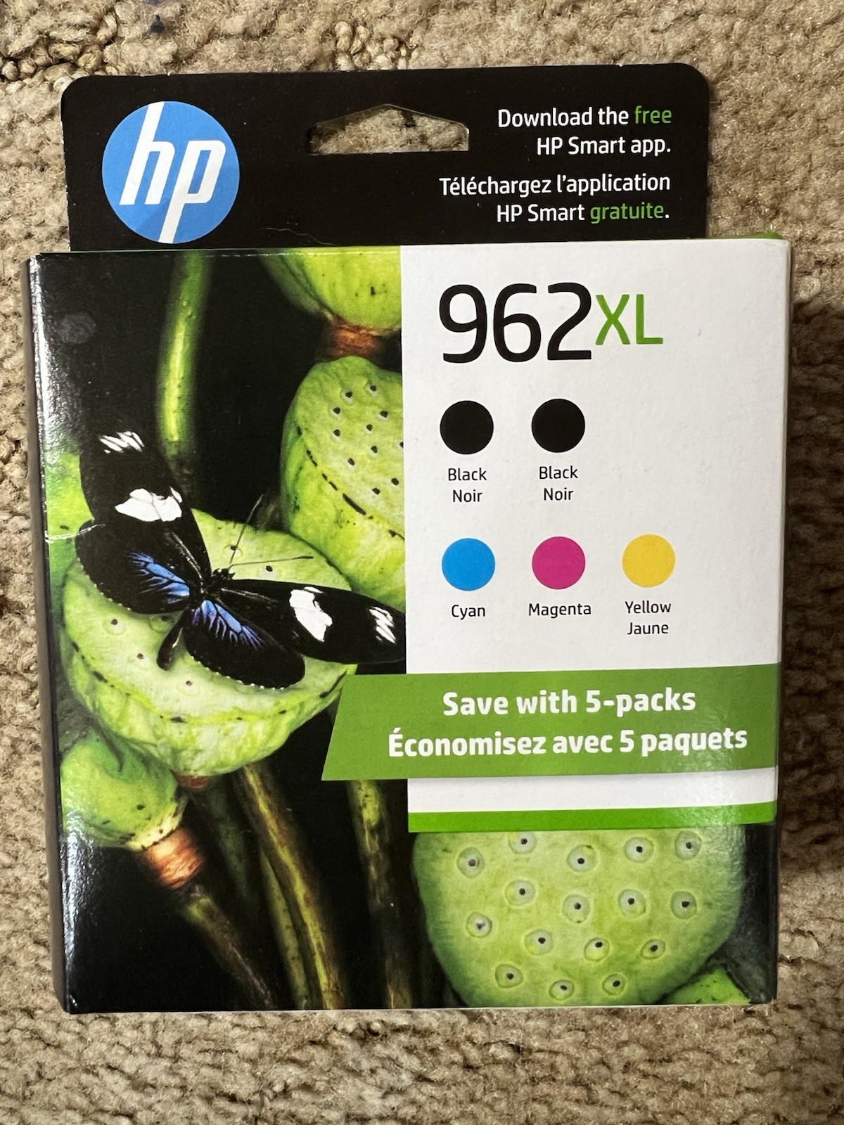 HP 962XL Blk/Cyan/Mag/Yellow Ink Cartridges GENUINE SEALED Exp 8/2026 5pk