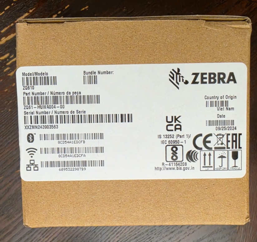 Zebra ZQ610 Plus-HC ZQ61-HUFA004-00 DT 203dpi BT Printer (New Unused)