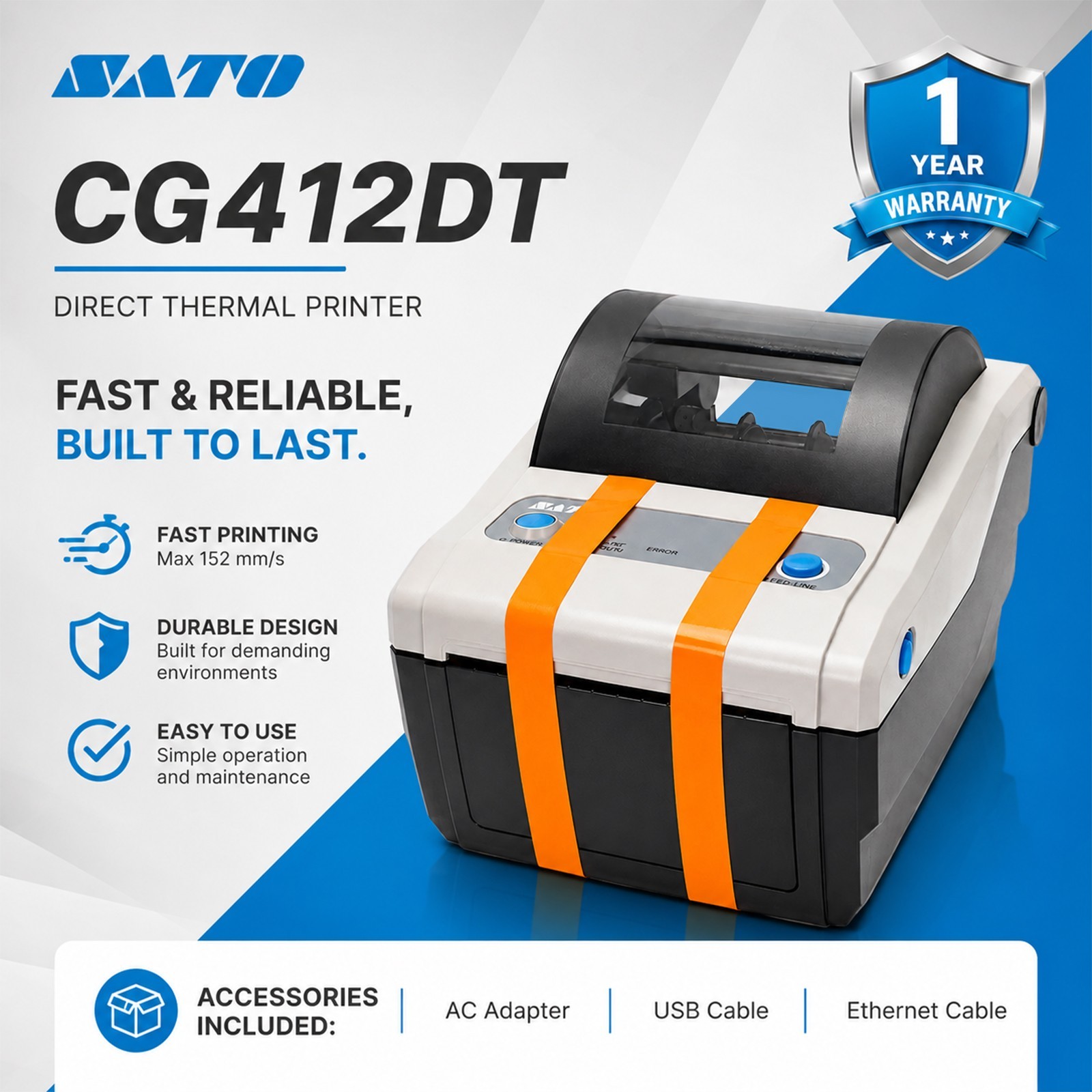 💙FULLY TESTED💙SATO CG412DT Direct Thermal Label Printer 300dpi USB LAN