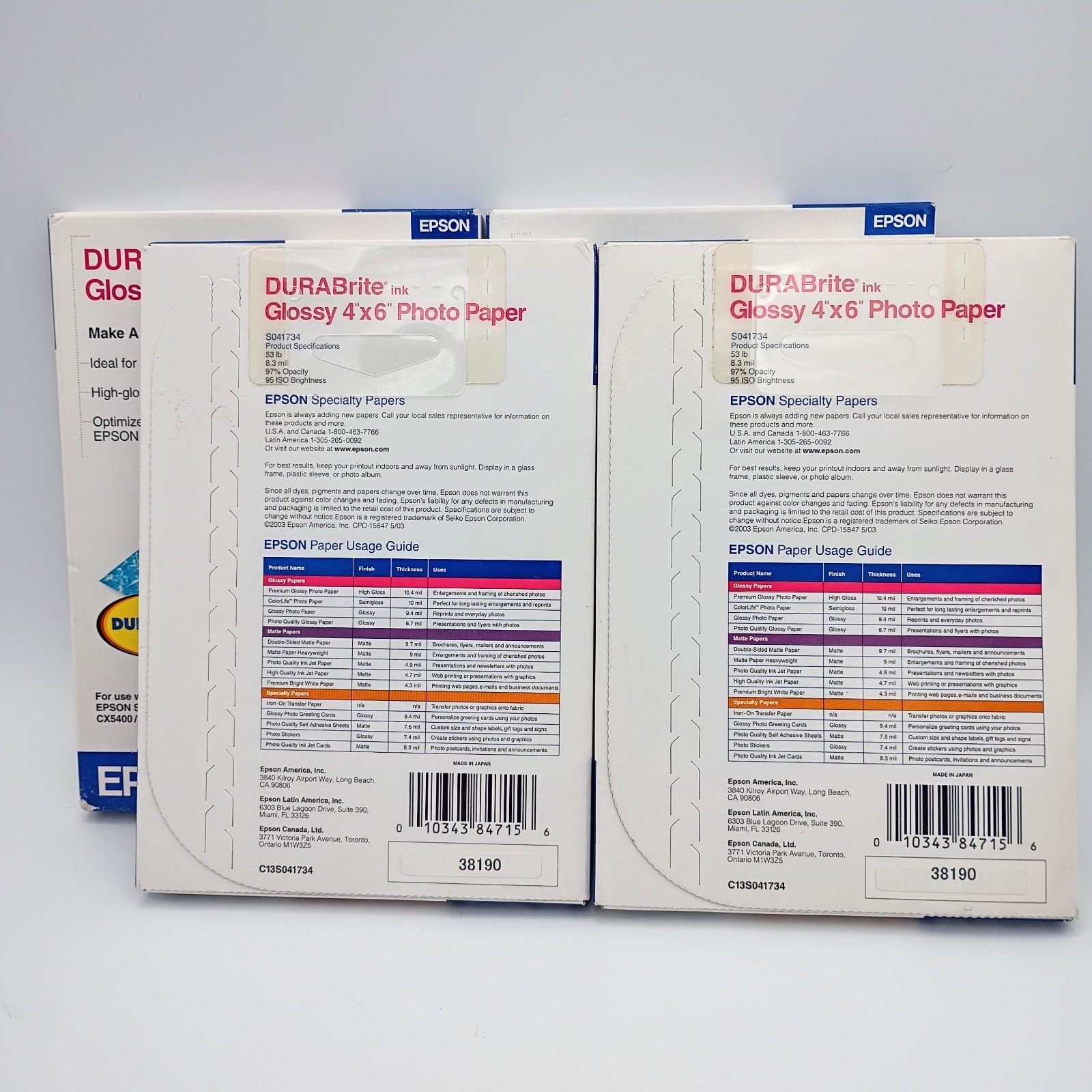 Epson DuraBrite Ink Photo Paper 4×6 Glossy 200 Sheets S041734 New Sealed Lot