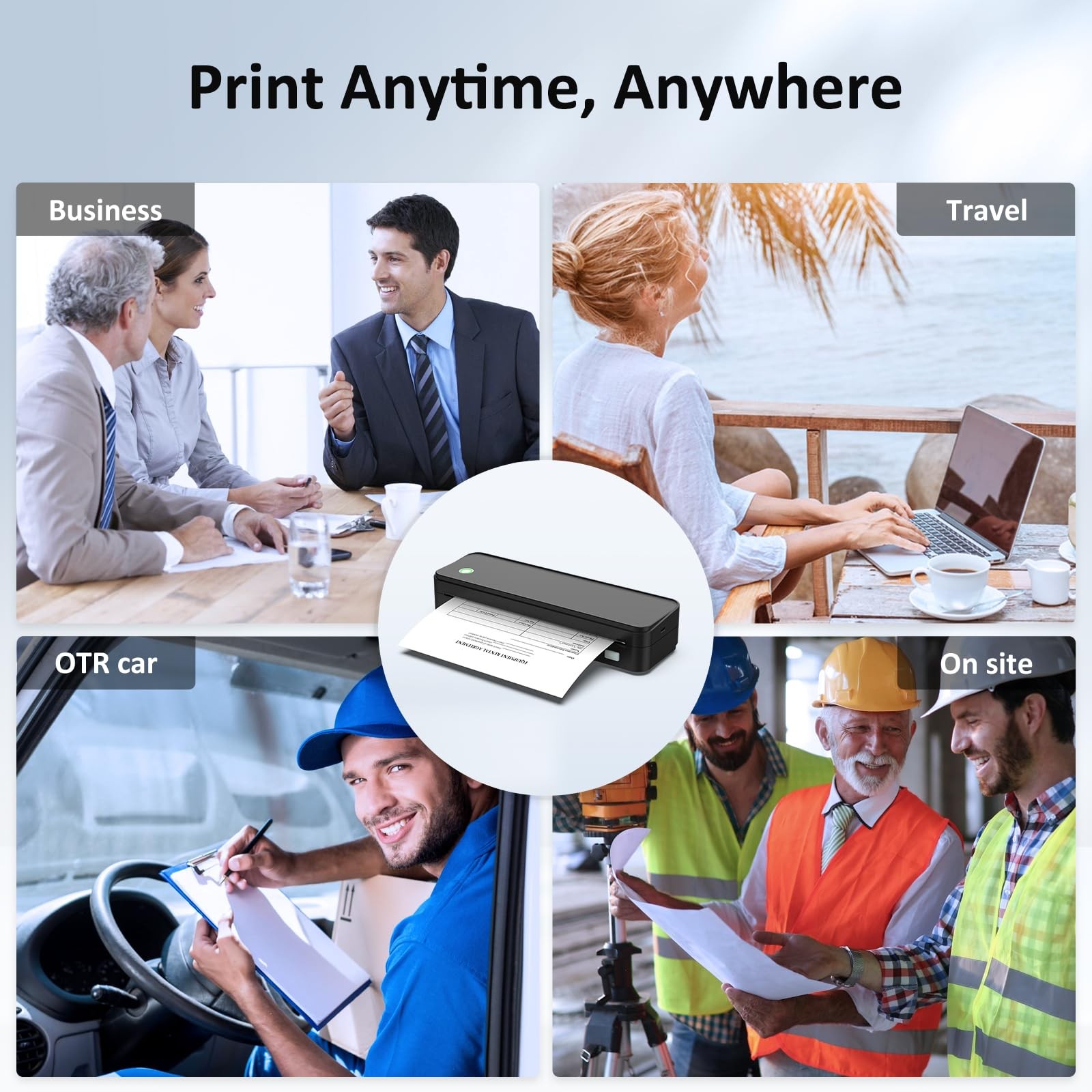 Portable Wireless Thermal Printer Bluetooth 8.5×11 Paper 3 Rolls Included
