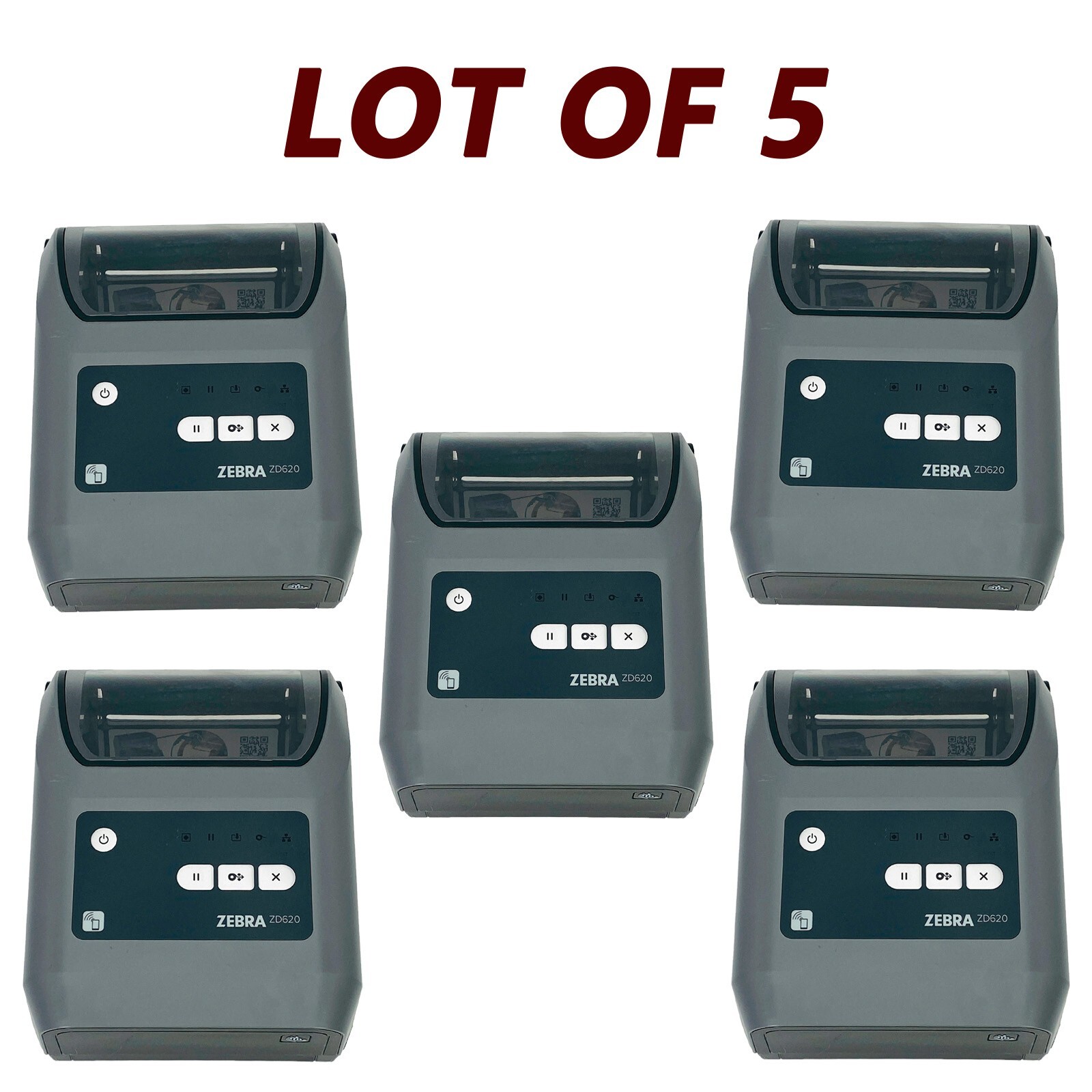 LOT OF 5 Zebra ZD620 Thermal Transfer Label Printer 300 dpi USB LAN Bluetooth