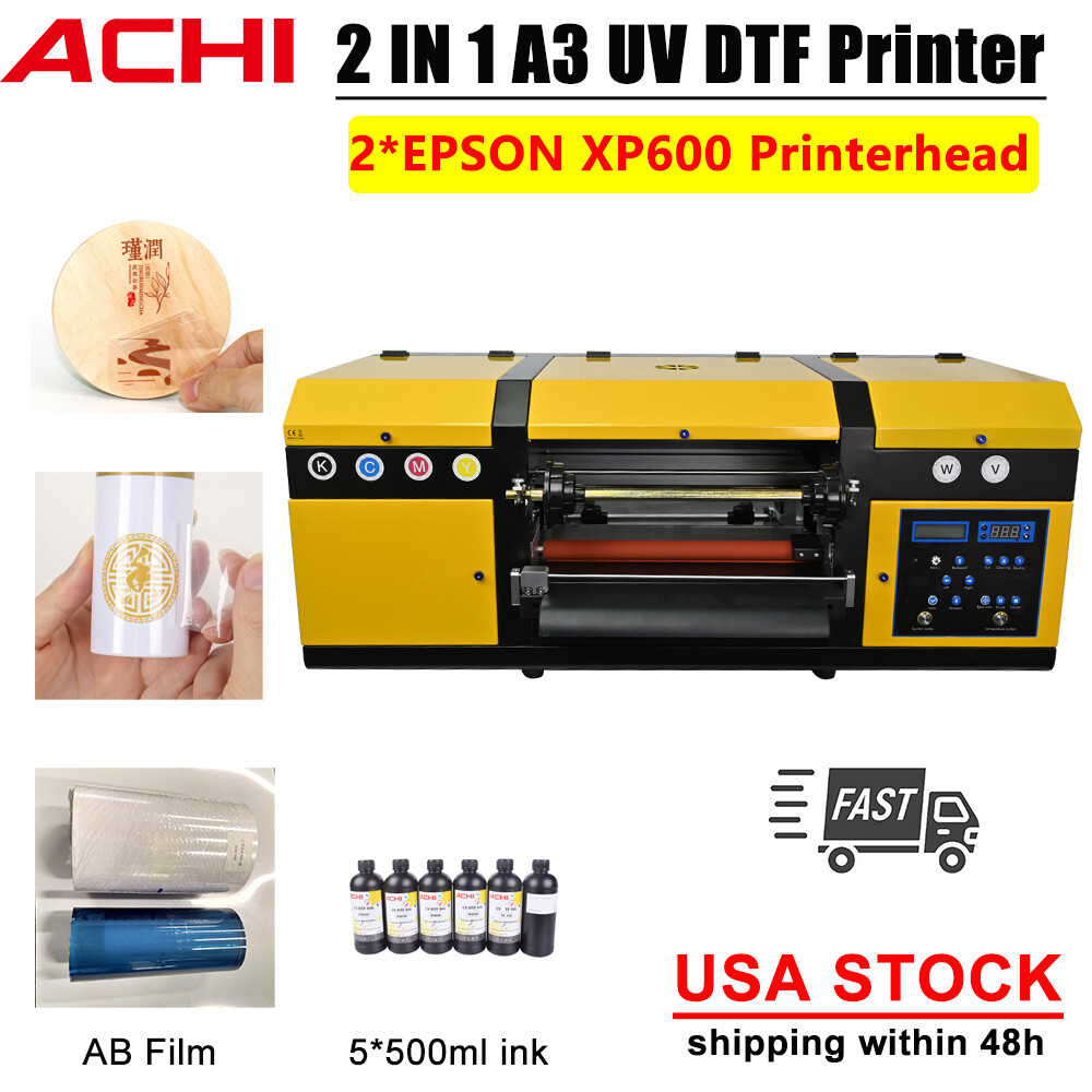 2 in 1 A3 UV DTF Sticker Transfer Printer Double XP600 Heas For Varnish US Stock