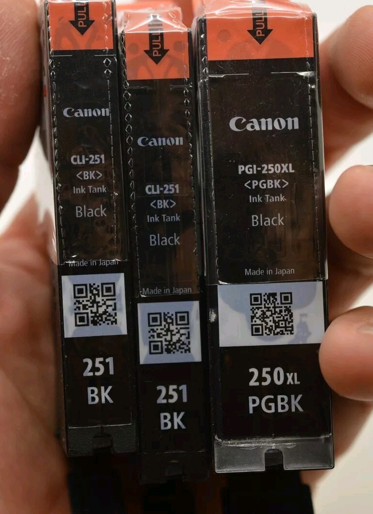 OEM Canon PGI-250XL Black Ink Cartridges CLI-251 Unknown Expiration Lot Of 3