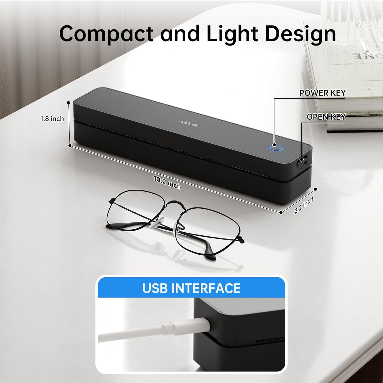 Portable Thermal Printer, 300DPI Inkless-Bluetooth Small Mobile Printers Wireles