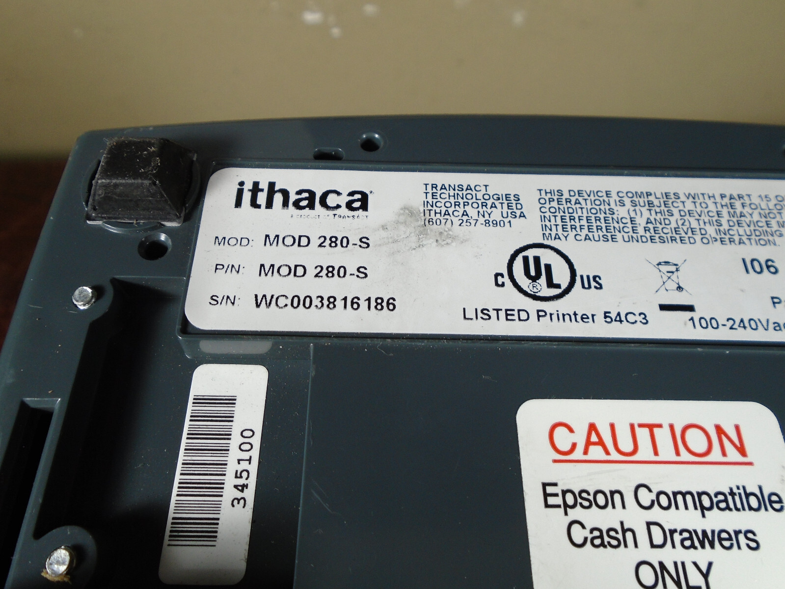 ITHACA iTHERM 280 THERMAL PRINTER MOD 280-S TRANSACT cosmetic flaws TESTED WORKS
