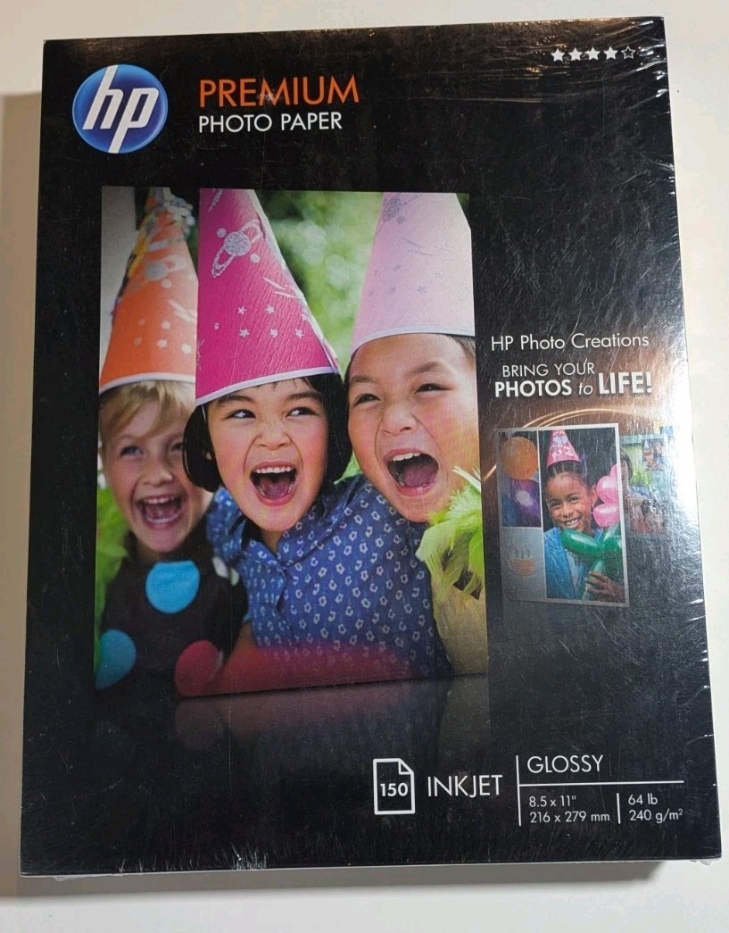 New HP Premium Inkjet Photo Paper Glossy 150 Sheets 8.5×11″ 10mil