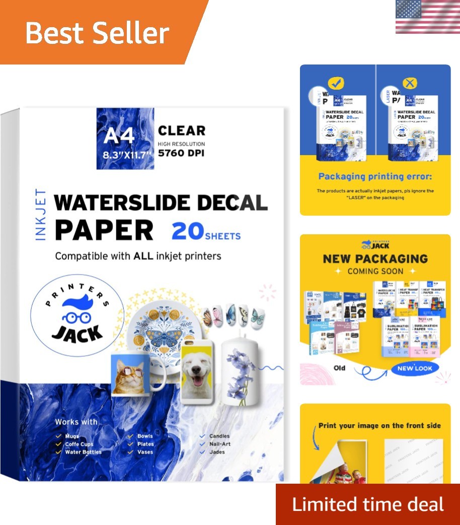 20 A4 Water Slide Decal Sheets – Inkjet Printable for Creative DIY