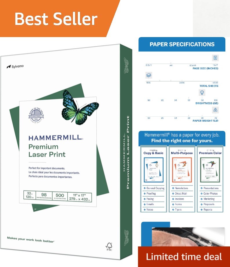 11×17 Laser Print Paper – 32 lb, Ultra-Smooth Surface, 500 Sheets