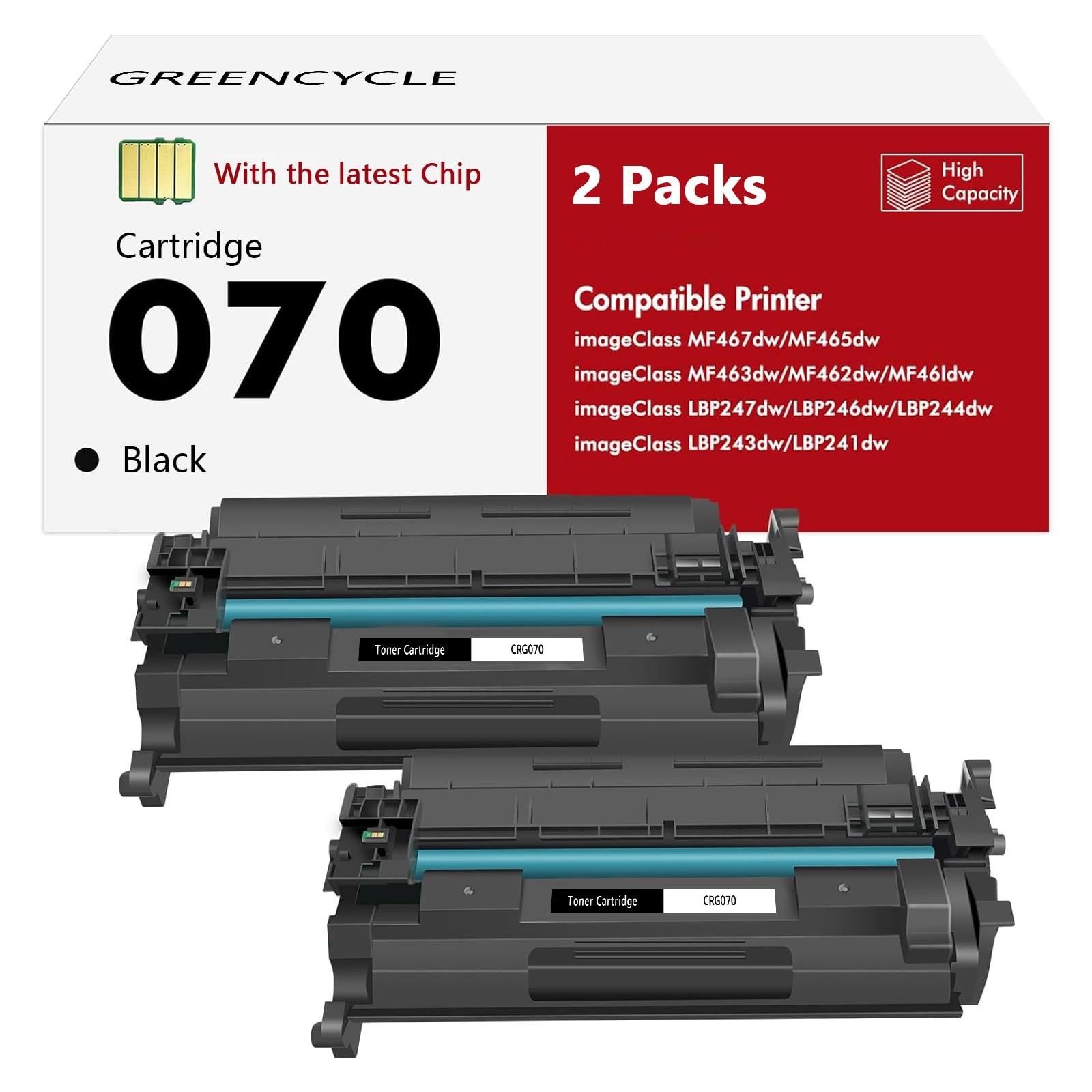 greencycle 070 Black Toner Cartridge Compatible Replacement for 2, black