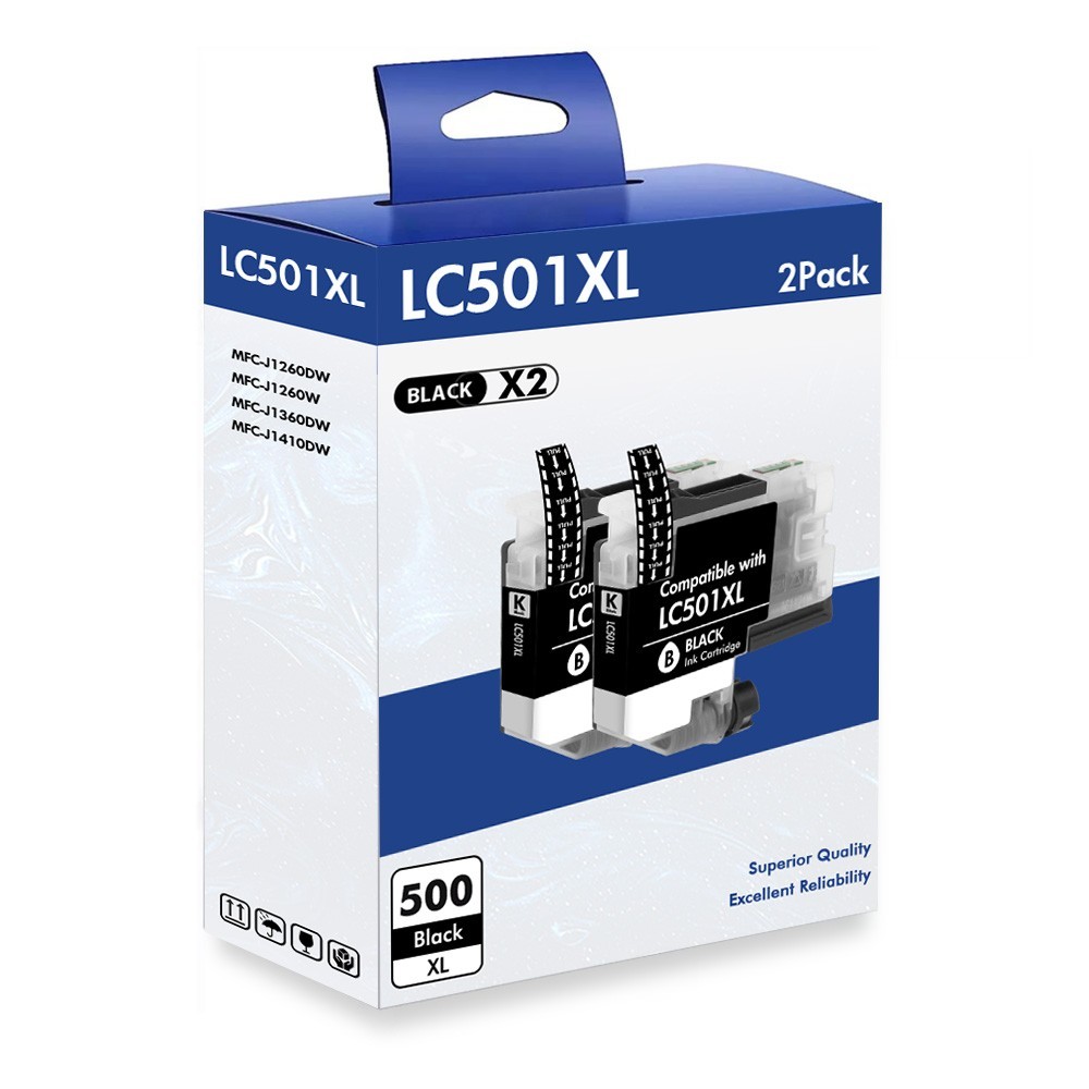 2PK Compatible LC501XLBK Ink Cartridges fits Brother MFC-J1260DW J1360DW J1410DW