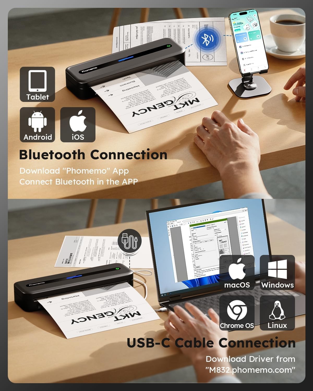 Phomemo M08F Wireless A4 Bluetooth Thermal Printer for Portable Travel M08F LOT