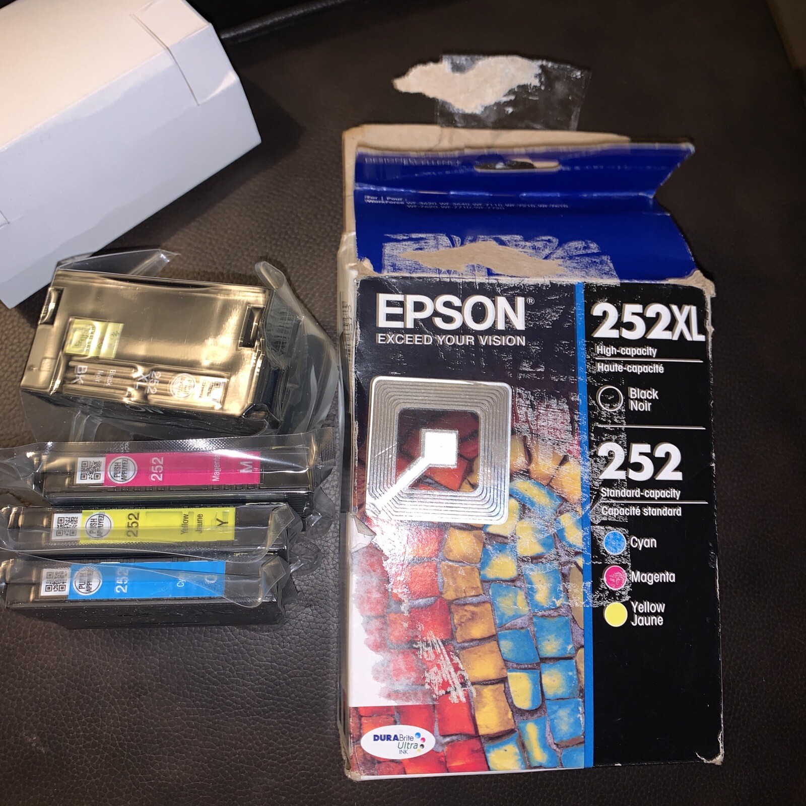 4-PACK EPSON GENUINE 252XL BLACK & 252 COLOR INK Cyan Yellow Magenta Exp 7/2023