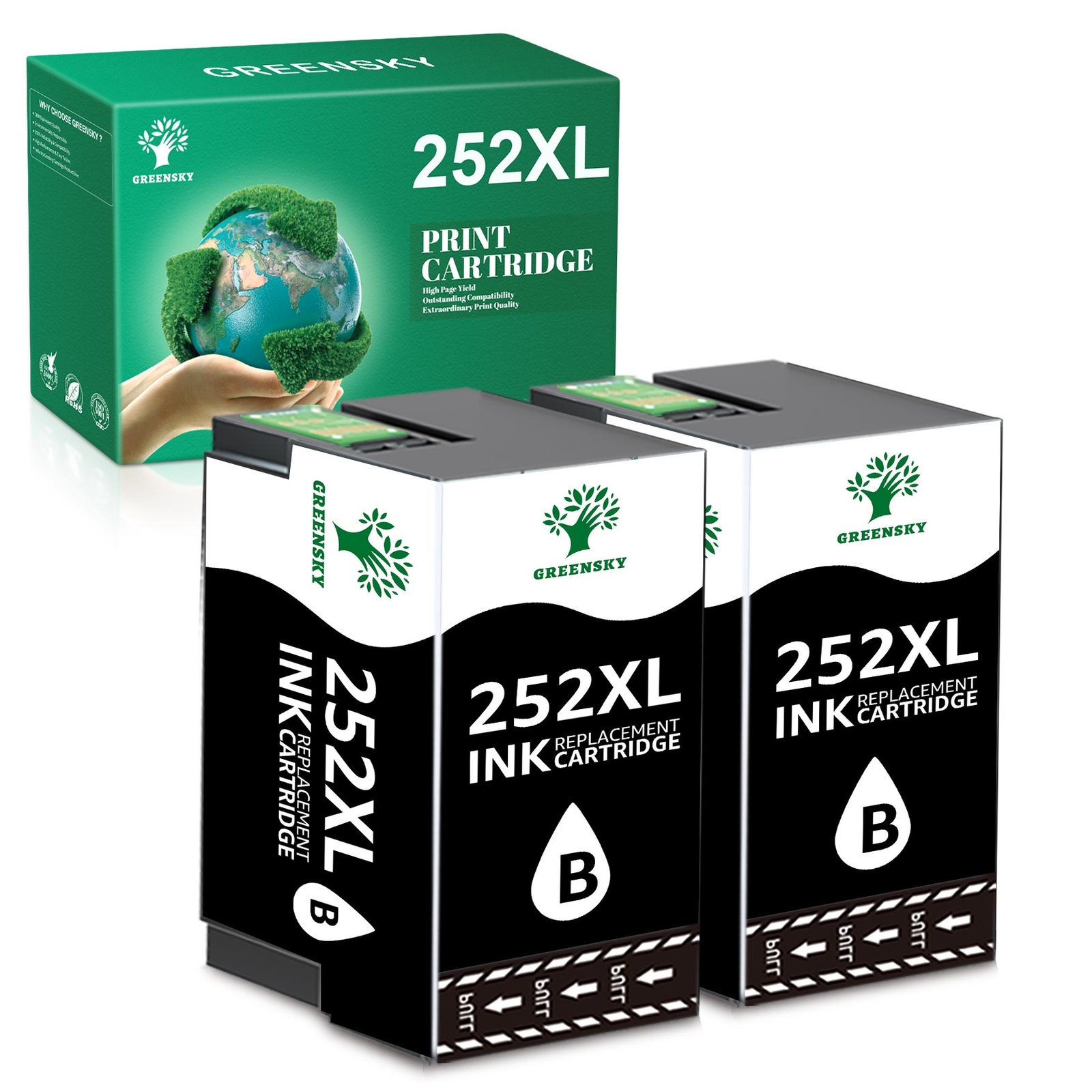2Pc 252XL Black Ink Cartridges Compatible For Epson WorkForce WF-3630 7710 7720