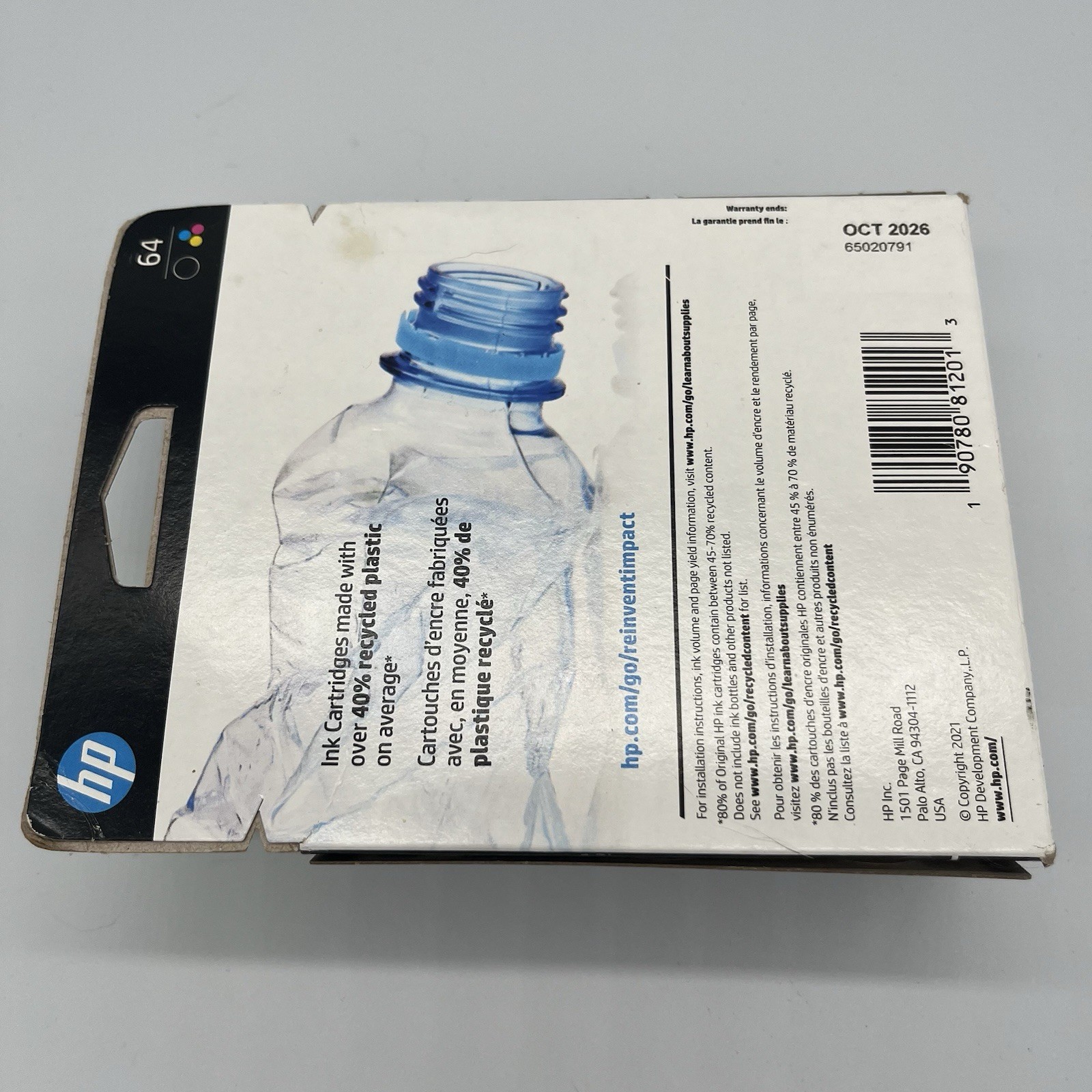 HP 64 Black Tricolor Ink Cartridge Set X4D92AN N9J89AN N9J90AN Expires Oct 2026